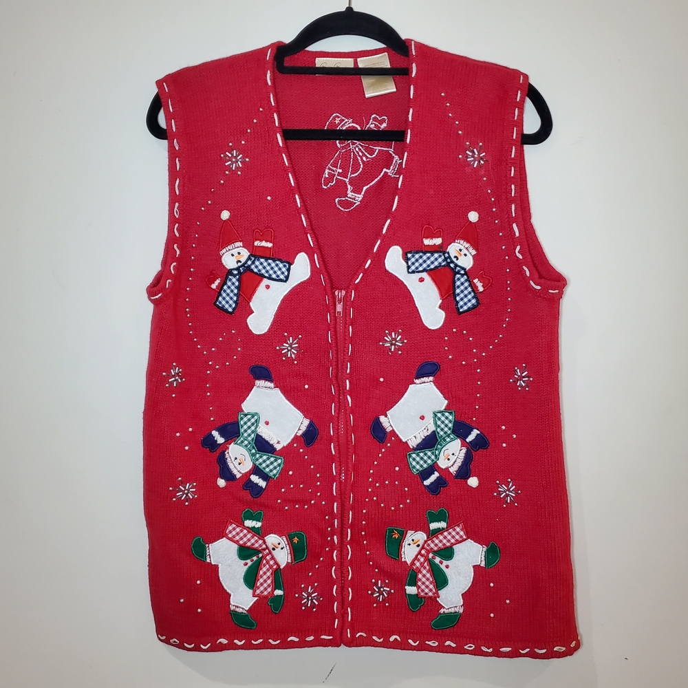Bobbie Brooks Snowman Red Sweater Vest Size Medium